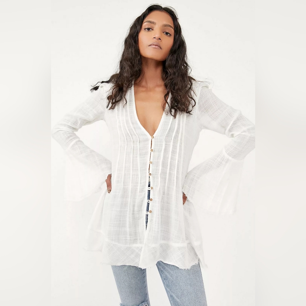 Free People Greta Gauze Top, Color Ivory Size XS-TP